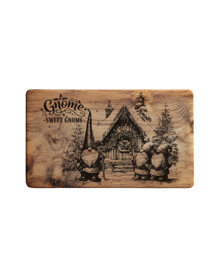 Tabla decorativa de madera grabada con el diseño Gnome Sweet Gnome